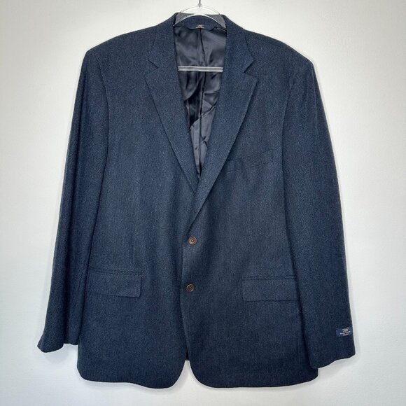Brooks Brothers Blazer 48L Blue Herringbone 100% Wool Regent Fit Lined - Picture 1 of 12